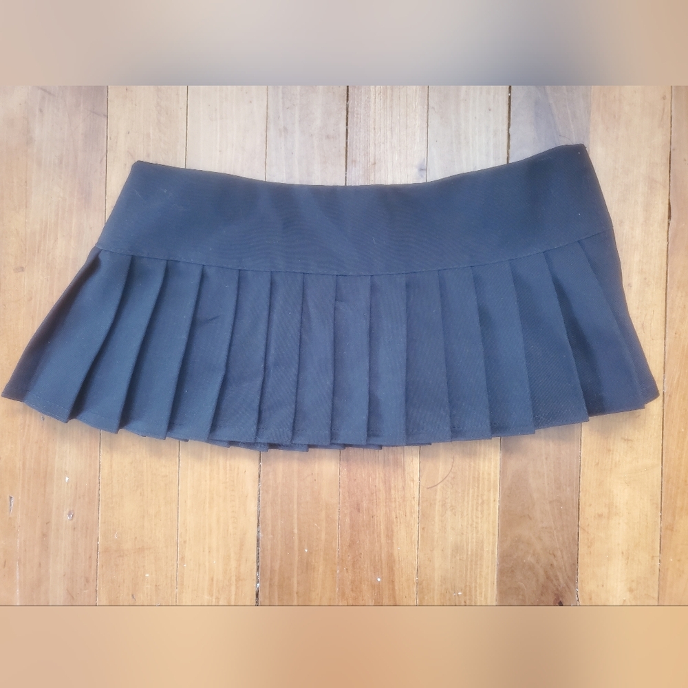 Black Pleated Micro Mini Skirt